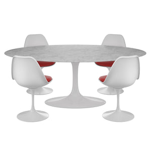 Tulip Oval Table Carrara Marble + 4 Tulip Chair Red